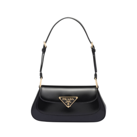 Leder-Schultertasche Schwarz 24 cm