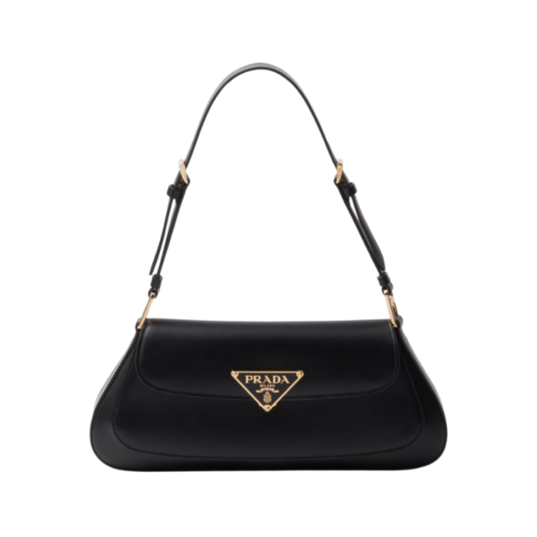 Leder-Schultertasche Schwarz 31 cm