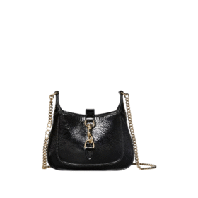 Jackie Notte Tasche aus schwarzem Lackleder 19.5cm