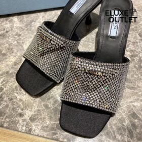 Satin Slides Schwarz mit Kristallen 7,5 cm