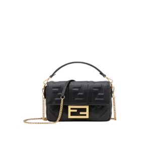 Schwarze Nappaleder-Tasche mit FF-Muster 13cm