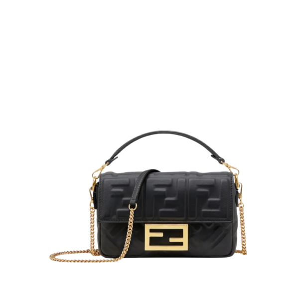 Schwarze Nappaleder-Tasche mit FF-Muster 13cm