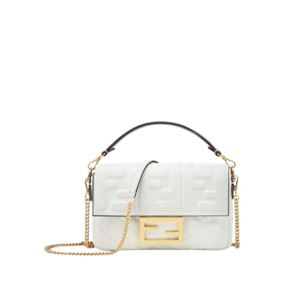 Weiße Nappaleder-Tasche mit FF-Muster 13cm