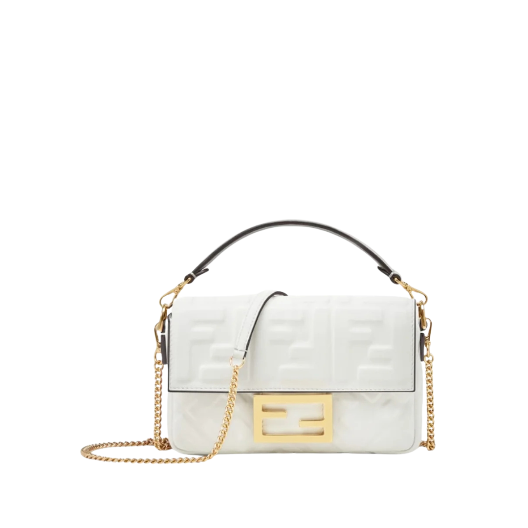 Weiße Nappaleder-Tasche mit FF-Muster 13cm