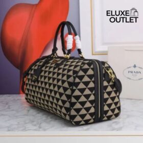 Symbole bestickte Stoff-Reisetasche Schwarz/Beige 50 cm
