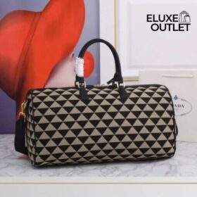 Symbole bestickte Stoff-Reisetasche Schwarz/Beige 50 cm