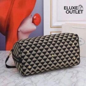 Symbole bestickte Stoff-Reisetasche Schwarz/Beige 50 cm