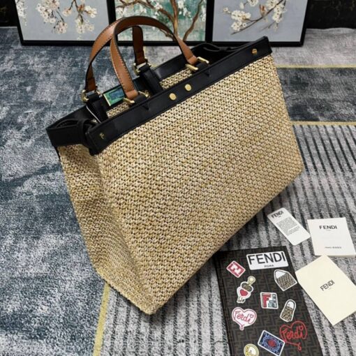 Medium Raffia Peekaboo X-Tote Beige 41 cm - Afbeelding 3