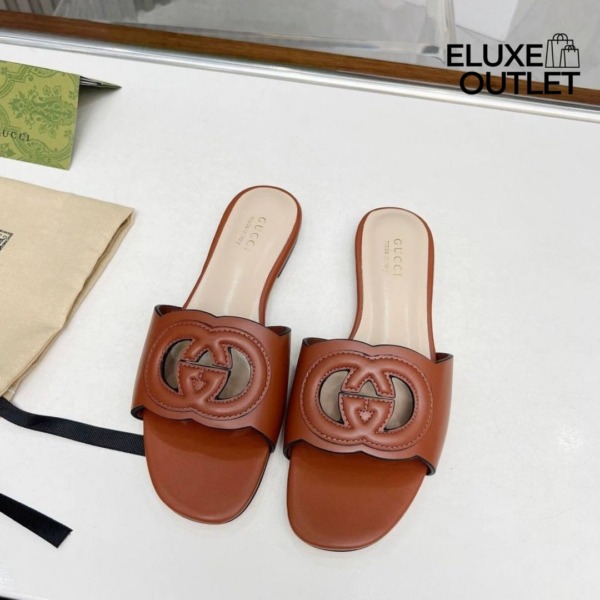 Cutout Lederslide-Sandalen Braun