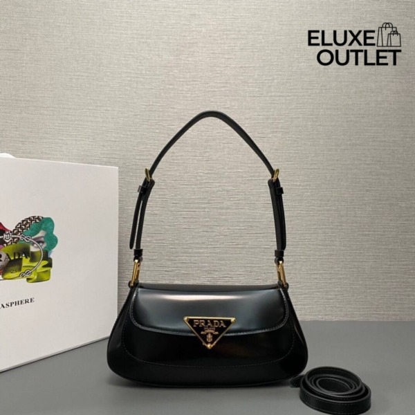 Leder-Schultertasche Schwarz 24 cm