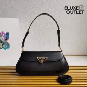Leder-Schultertasche Schwarz 31 cm
