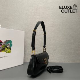Leder-Schultertasche Schwarz 24 cm