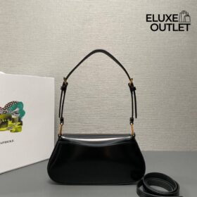 Leder-Schultertasche Schwarz 24 cm