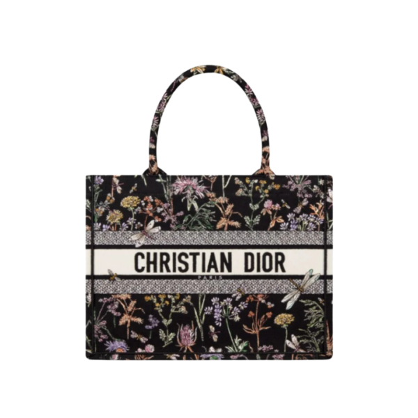 Book Tote Schwarz Herbarium Stickerei 36 cm