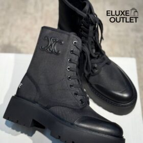 Bulky Schnürstiefel aus Nylon und glänzendem Bullenleder Schwarz