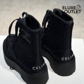 Bulky Schnürstiefel aus Nylon und glänzendem Bullenleder Schwarz