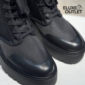 Bulky Schnürstiefel aus Nylon und glänzendem Bullenleder Schwarz