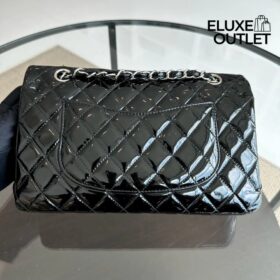 Classic Double Flap Jumbo Lackleder Schwarz 30 cm
