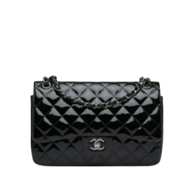 Classic Double Flap Jumbo Lackleder Schwarz 30 cm