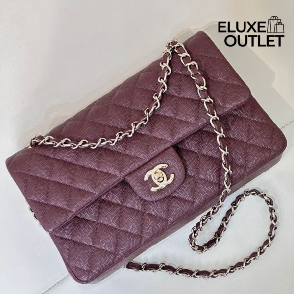 11.12 Genarbtes Leder Bordeaux/Silbern 25.5 cm