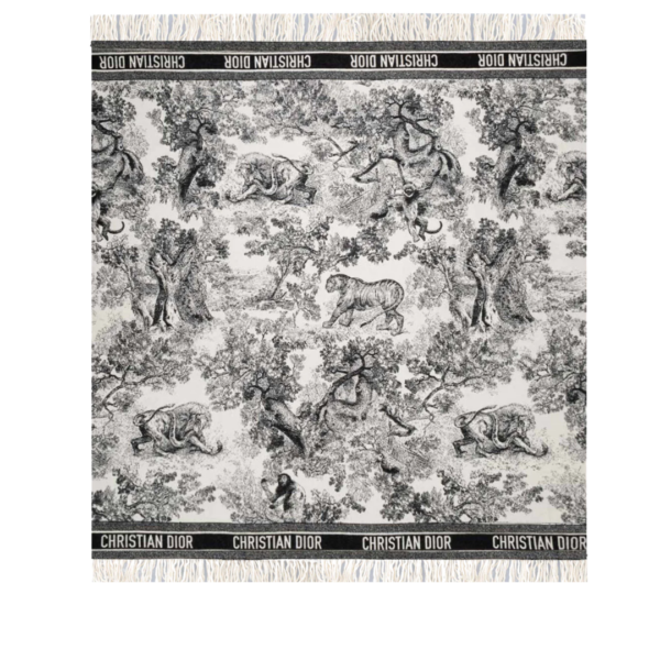 Toile de Jouy Überwurfdecke aus Wolle Schwarz/Weiß 138.5 cm