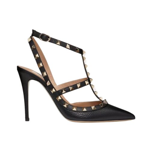 Rockstud Fersenriemen Pumpe Schwarz 100cm