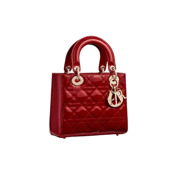 Kersenrood patent kalfsleer met Cannage-motief 20cm