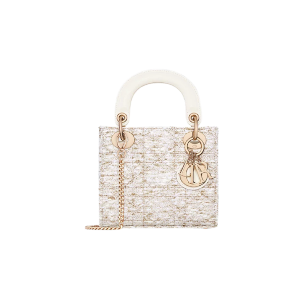 Wit tweed met Cannage-motief in goudkleurig metallic draad 17cm