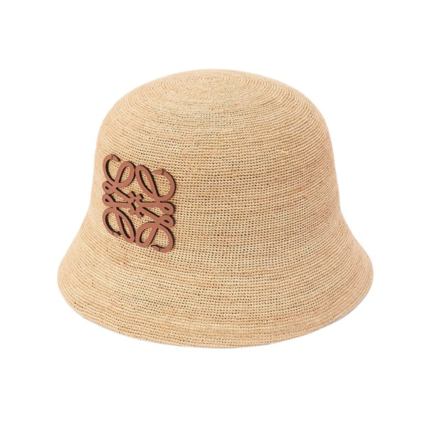 Bucket Hat aus Bast und Kalbsleder