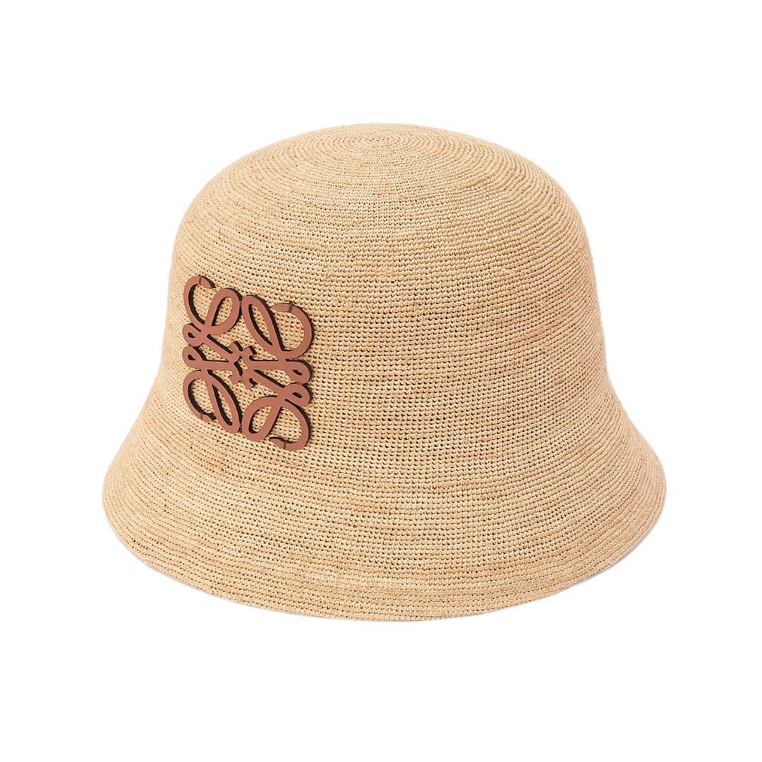 Bucket Hat aus Bast und Kalbsleder