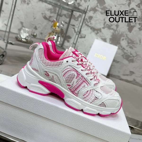 Witte en fuchsia mesh met panelen in leerlook