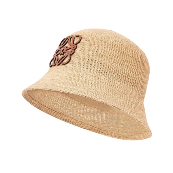 Bucket Hat aus Bast und Kalbsleder