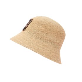 Bucket Hat aus Bast und Kalbsleder