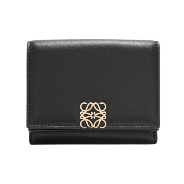 Puffer Anagram Dreifach gefaltete Brieftasche aus glänzendem Nappa-Kalbsleder 7.8cm