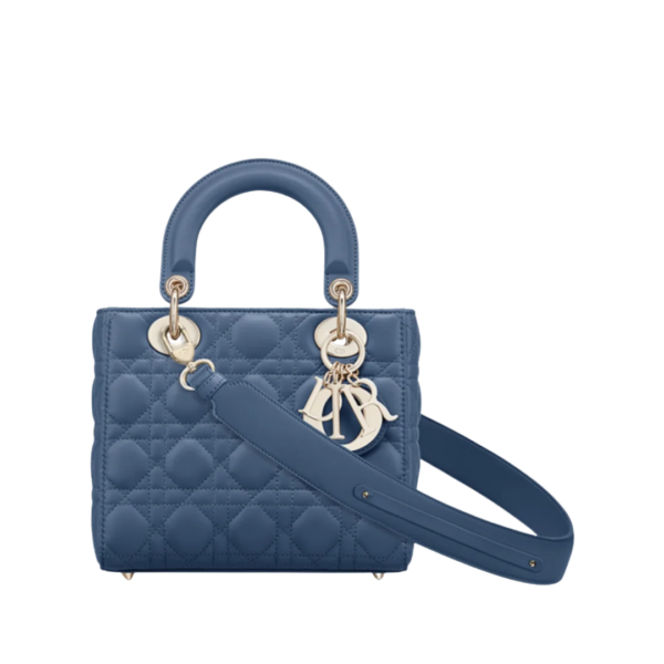 Denimblauw lamsleer met Cannage-motief 20cm