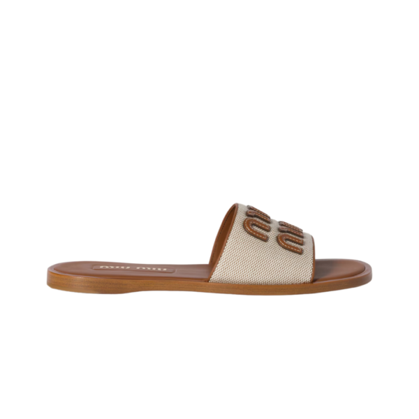 Leinen und Leder Slides Beige/Braun