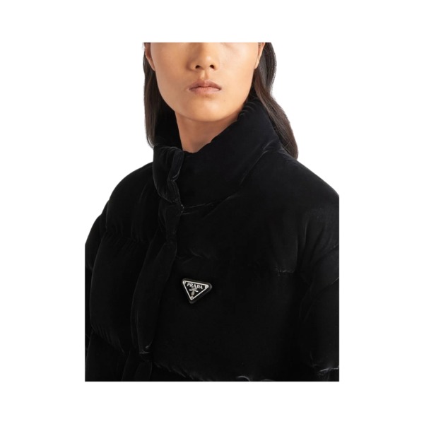 Wandelbare Samt-Daunenjacke Schwarz