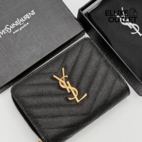 Cassandre matelassierte kompakte Zip-Around-Brieftasche aus Grain de Poudre Leder 12cm