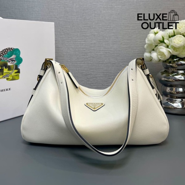Aimée mittelgroße Lederhandtasche in Weiß 18cm