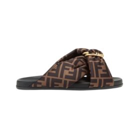 Braune Satin-Pantoffeln mit FF-Muster