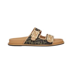 Braune Stoff-Slipper mit FF-Muster
