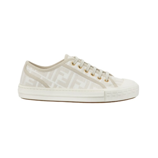 Low-Top-Sneaker aus weißem Stoff mit FF-Muster
