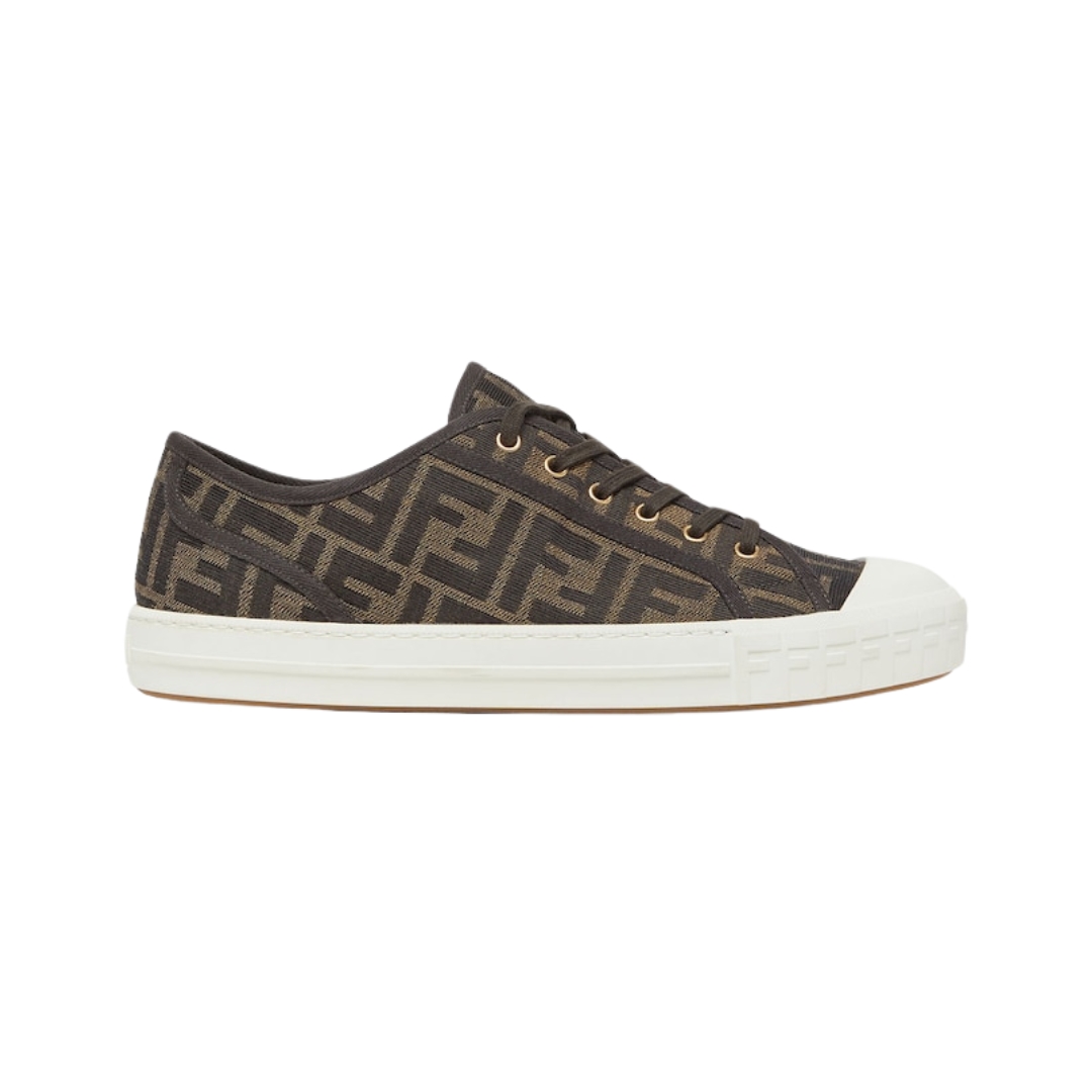 Niedrige Sneaker aus braunem Stoff mit FF-Muster