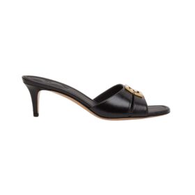 Sandalen aus schwarzem Leder mit mittelhohem Absatz 5.5cm