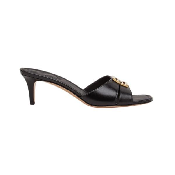 Sandalen aus schwarzem Leder mit mittelhohem Absatz 5.5cm
