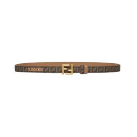Beidseitiger Gürtel aus mit FF-Muster in brauner Farbe und beige Leder 2cm