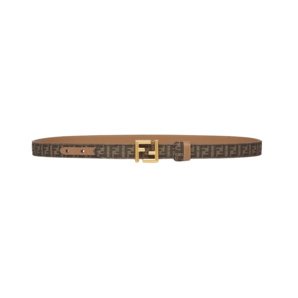 Beidseitiger Gürtel aus mit FF-Muster in brauner Farbe und beige Leder 2cm