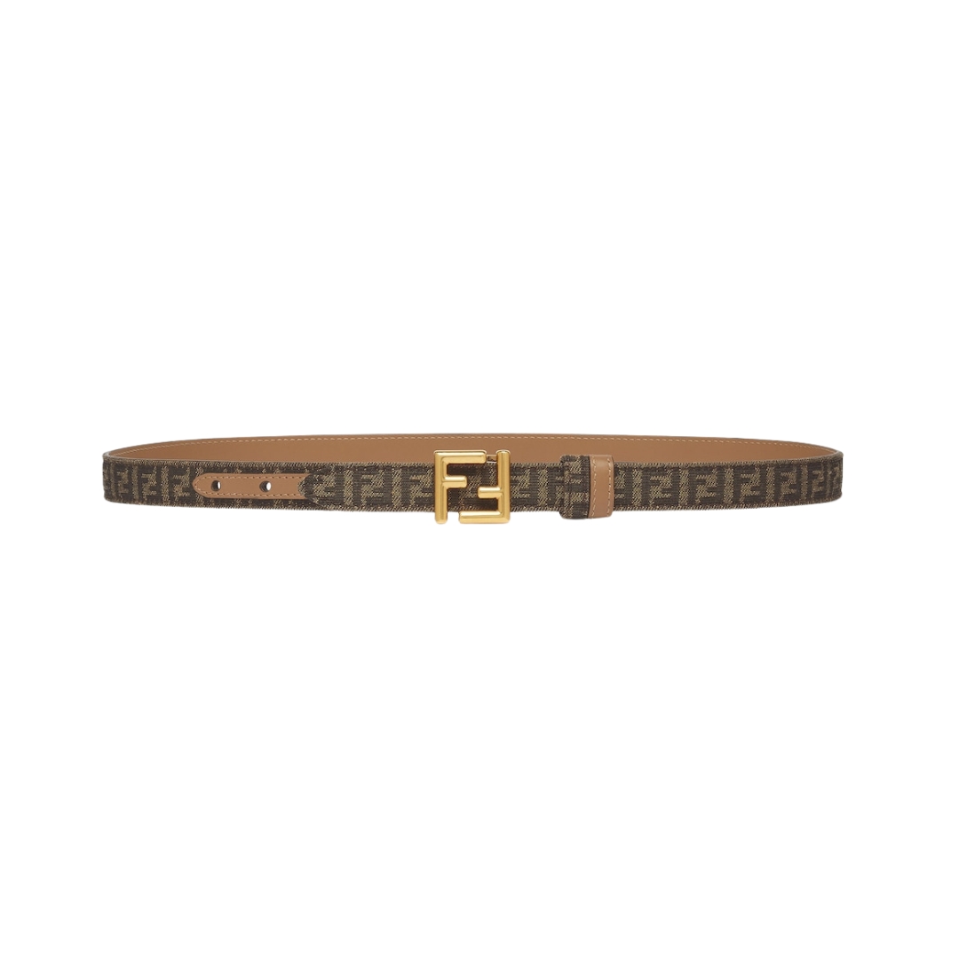 Beidseitiger Gürtel aus mit FF-Muster in brauner Farbe und beige Leder 2cm