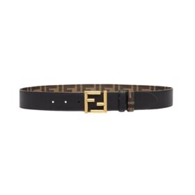 Beidseitiger Gürtel aus schwarzem Leder und Stoff mit FF-Muster 3,8cm