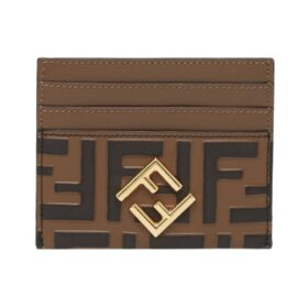 laches Etui für Plastikkarten aus braunem und schwarzem Leder mit FF-Druck 8cm